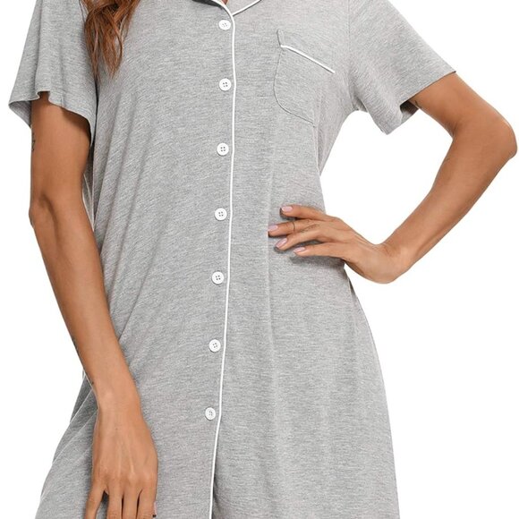 Nightgowns for Women Short/Long Sleeve Sleep Shirt Button Down Night Gowns Mater - Picture 3 of 5